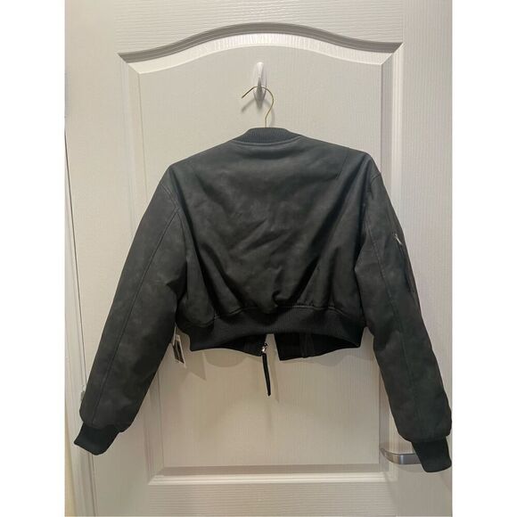 River Moon FAUX LEATHER CROPPED BOMBER - CHARCOAL Size S NWT$310 - Picture 3 of 4